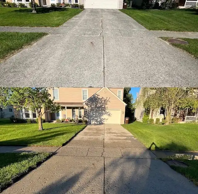 Concrete driveway pressure washing before and after in Saline MI