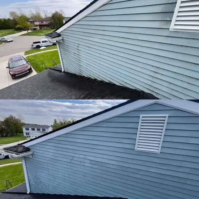 Blue siding restoration before and after in Saline MI