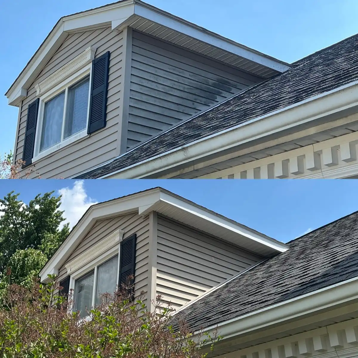 Upper siding restoration before and after in Washtenaw County