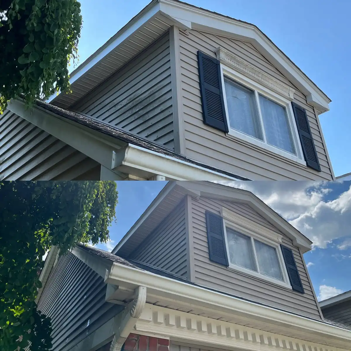 Upper story house washing before and after in Saline MI