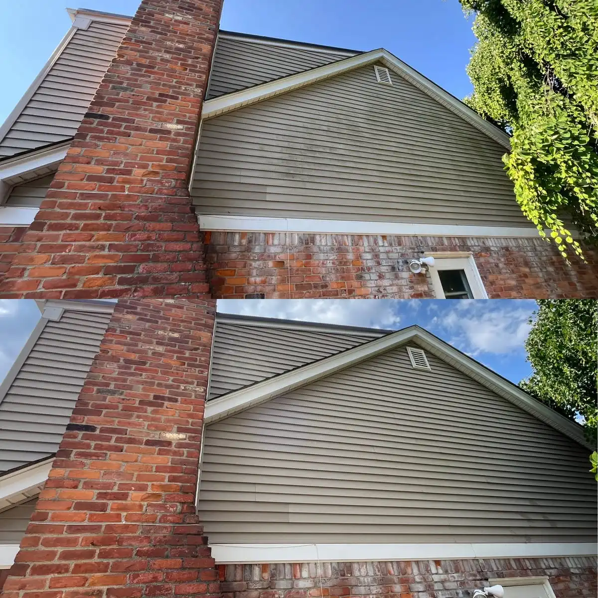 Siding and chimney cleaning before and after in Saline MI