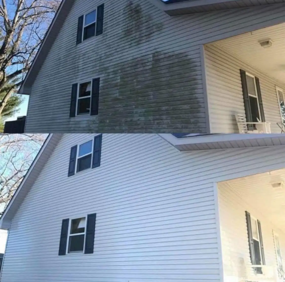 House exterior before and after soft washing by TPP Soft Wash in Saline MI