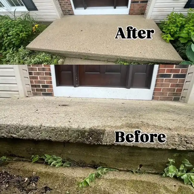 Porch steps pressure washing before and after in Saline MI